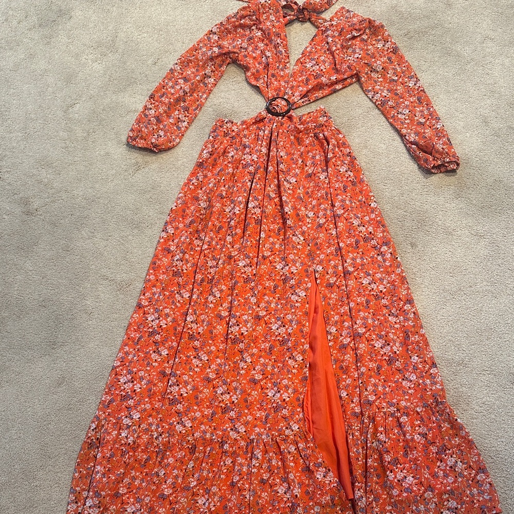 Pink Lily Red Floral Long Sleeve Maxi Dress